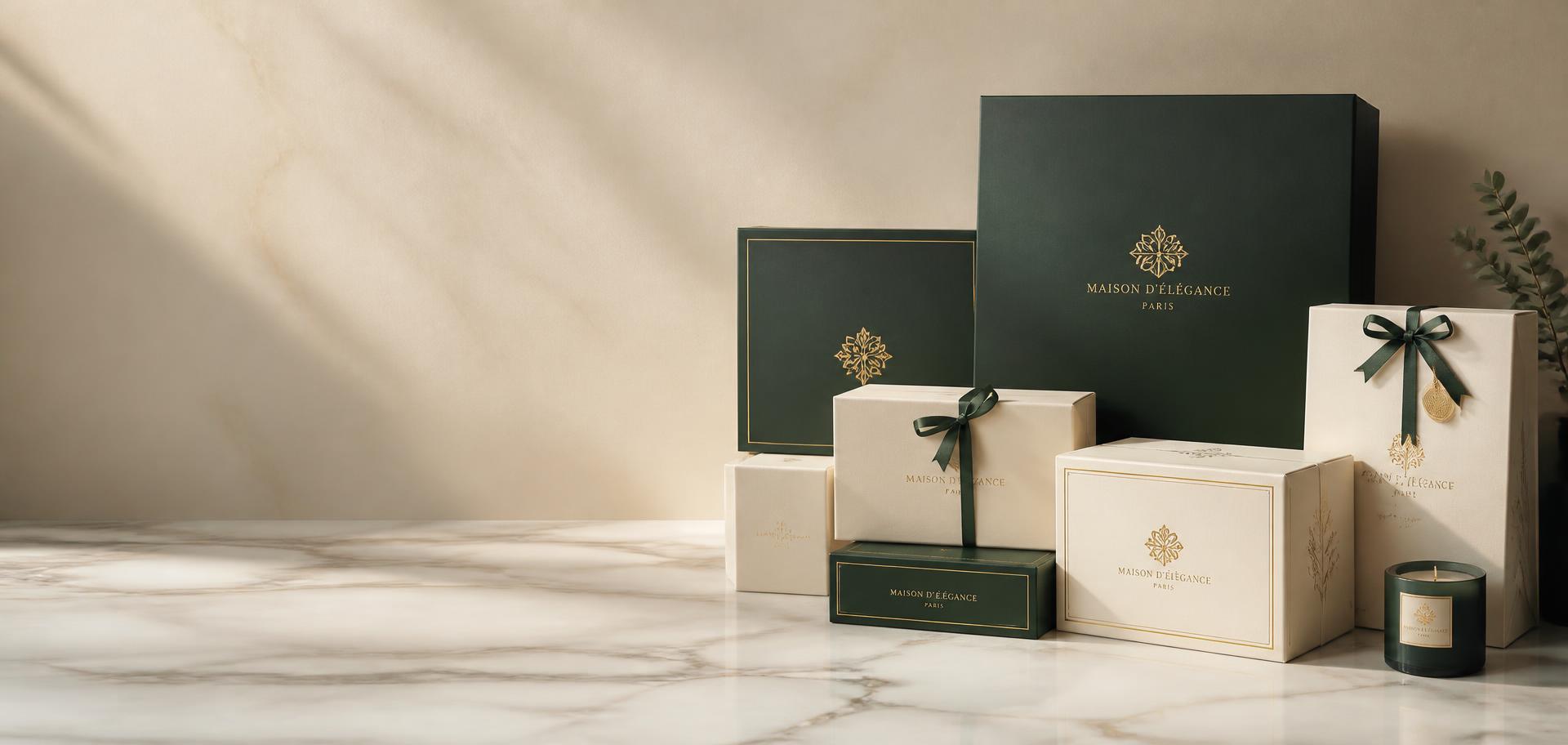 Luxury Karam El Saudi gift boxes on marble